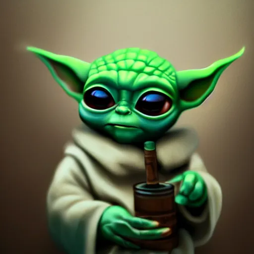 Prompt: digital illustion of baby yoda smoking a hooka, deviantArt, artstation, artstation hq, hd, 4k resolution