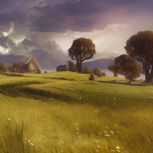 Prompt: a beautiful photorealistic grassland with rolling hills and a small town!!!!!, illustrated by greg rutkowski and gaston bussiere, photorealistic imagery, artstation 3 d, artstation render, artstation 3 d render, 3 d art, unreal engine 3 d, octane 3 d, blender 3 d, 3 d landscape, 4 k, 8 k