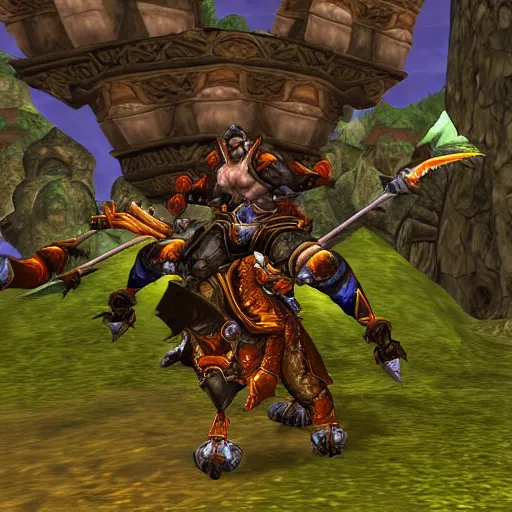 Image similar to warrior riding hercules beetle mount, facing camera, world of warcraft mount, psx graphics, fantasy mmorpg screenshot