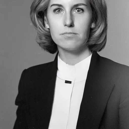 Prompt: a portrait photo of 20 year old female Joe Biden, with a sad expression, looking forward