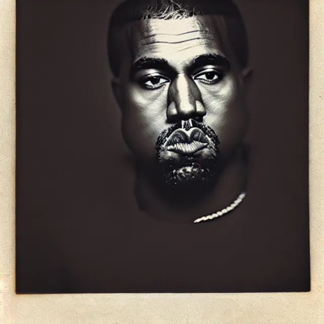 Image similar to a vintage photograph of Kanye West by Julia Margaret Cameron, portrait, 40mm lens, shallow depth of field, split lighting