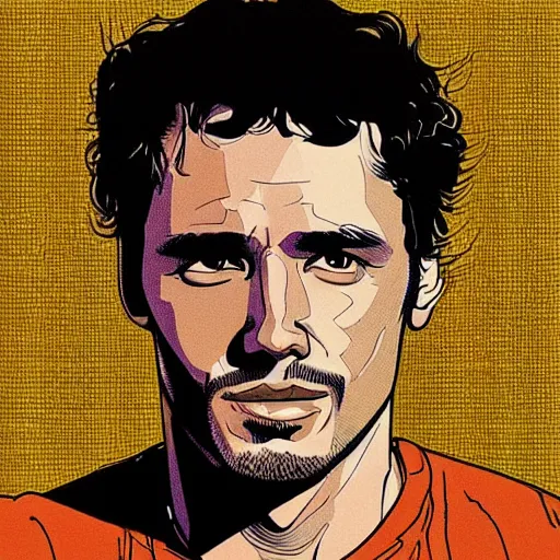 Image similar to “ james franco retro minimalist portrait by jean giraud, moebius starwatcher, high detail, linework, sharp, smooth face, color comic, 8 k ”