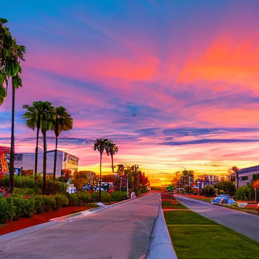 Prompt: chula vista 3 rd avenue landscape, highly detailed, sunset, glowing, 8 k