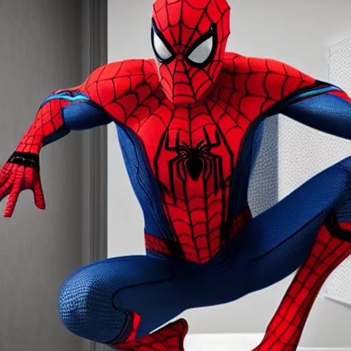 Image similar to spider-man on the toilet, 4k realistic photo