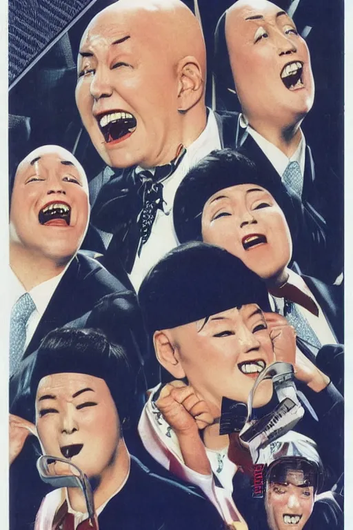 Image similar to coneheads, japanese vhs cover art, detailed facial expressions