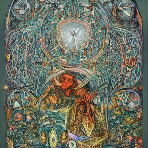 Prompt: the green hour, a beautiful abstract art nouveau painting by daniel merriam and ernst haeckel