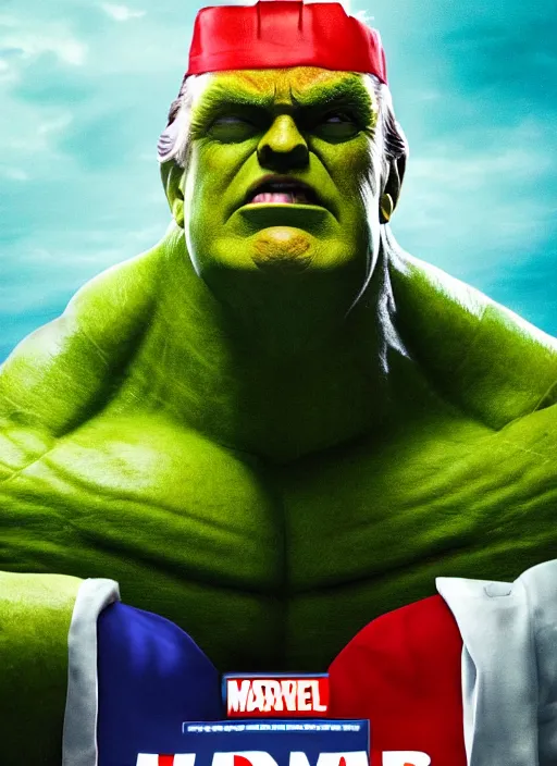 Image similar to donald trump as the hulk, green, superhero movie poster still, 4 k