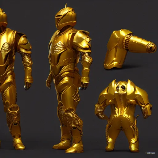 Image similar to Golden armor set, highly detailed, photorealism, substance 3d painter, texturing XYZ, Subsurface scattering, cinematic lighting, Unreal engine 5, octane render, cinema4d, vray, redshift, keyshot, Arnold render, marmoset toolbag,