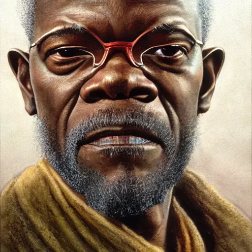 Image similar to portrait of samuel jackson, by alan lee, lord of the rings calendar, smooth, detailed terrain, oil painting, matte painting, concept art, trending on artstation