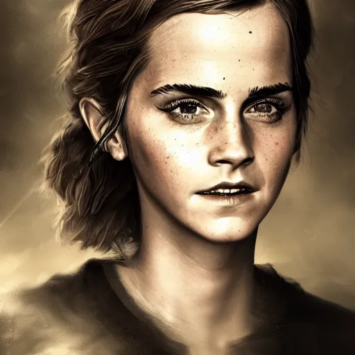Image similar to Elderly Emma Watson, portrait by Cedric Peyravernay, highly detailed, excellent composition, cinematic concept art, dramatic lighting, trending on ArtStation
