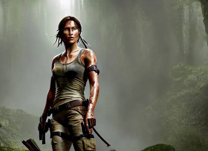 Image similar to film still of!!!! daisy edgar - jones!!! as lara croft in new tomb raider movie, 8 k