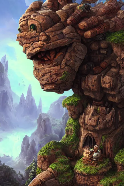 Image similar to zelda fantasy art giant golem troll wood rock greeble gemstone, global illumination ray tracing hdr fanart arstation by sung choi and eric pfeiffer and gabriel garza and casper konefal