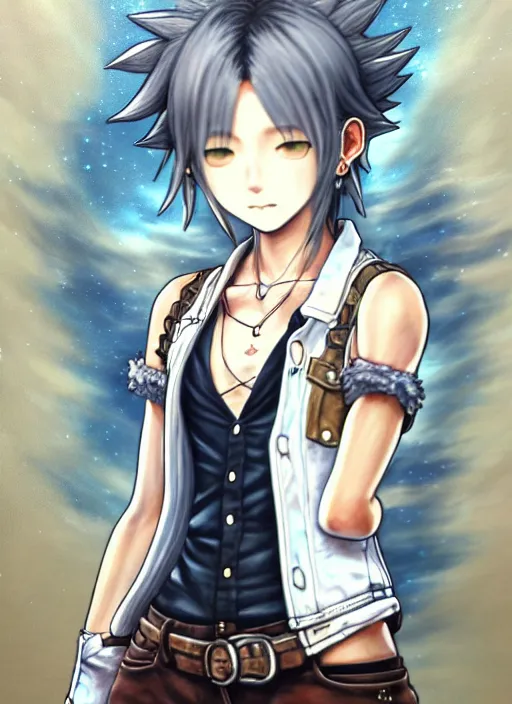 Image similar to a portrait of nekomimi wearing white vest, and denim shorts an ultrafine detailed painting, detailed painting, detailed eyes!!, final fantasy octopath traveler lovecraft cosmc horror