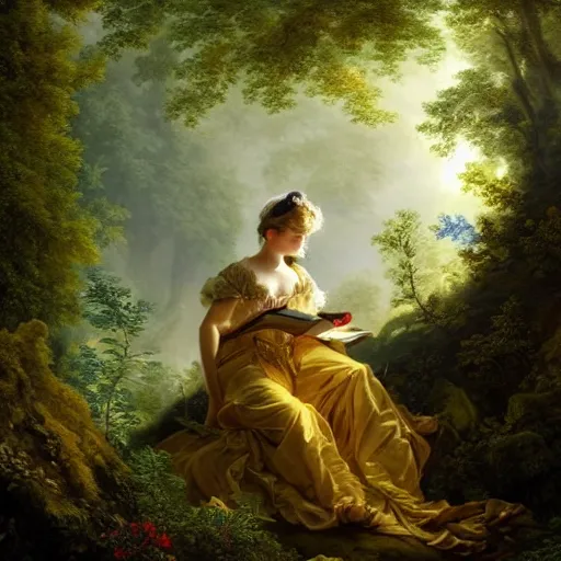 Image similar to an 1800's admiral in the forest, Fantasy atmospheric lighting, digital painting, hyperrealistic, François Boucher, Oil Painting, Cozy, natural light, lush plants and flowers, visually crisp & clear, Volumetric Golden dappled dynamic lighting, Regal, Refined, elegant, bright clouds, luminous stellar sky, outer worlds, cognitive Coherence cohesion character illustration, photorealistic, Vivarium, Theophanic atmosphere, michael whelan, William-Adolphe Bouguereau, Michael Cheval, Crisp hd resolution, Digital Art, hyperdetailed, artstation, cgsociety, Highly Detailed, Cinematic Lighting, HD resolution, unreal 5, DAZ, hyperreality, octane render, Unreal Engine
