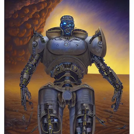 Prompt: the edge of the universe (on film), cybernetic cyborg warrior, by Vladimir Kush and Donato Giancola