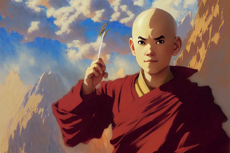 Image similar to the last airbender, atla, bald, painting by gaston bussiere, craig mullins, j. c. leyendecker