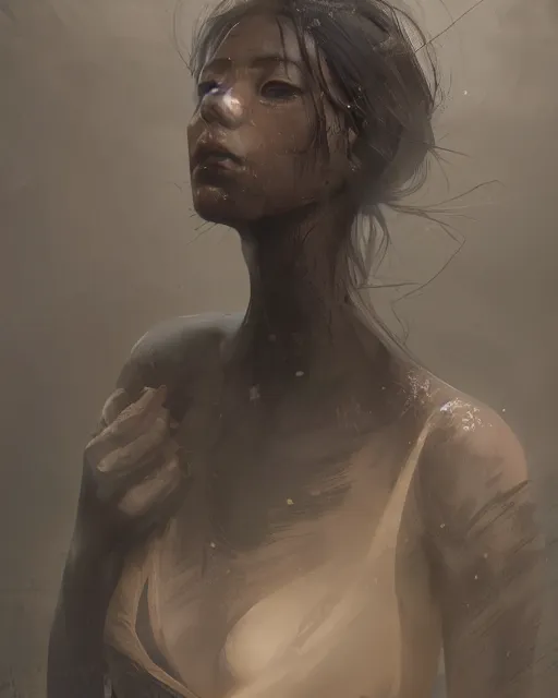 Prompt: a woman covered in black dust in a dark coal mine, sweaty and gross pioneer work, atmospheric lighting, detailed body and face, by makoto shinkai, stanley artgerm lau, wlop, rossdraws