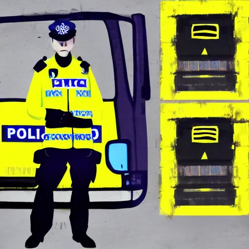 Prompt: A British police officer wearing hivis, highly detailed, ambient lighting, trending on art station