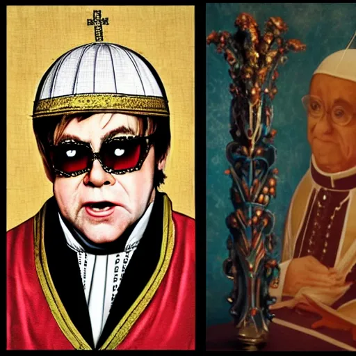 Prompt: Elton John as the pope in renaissance style