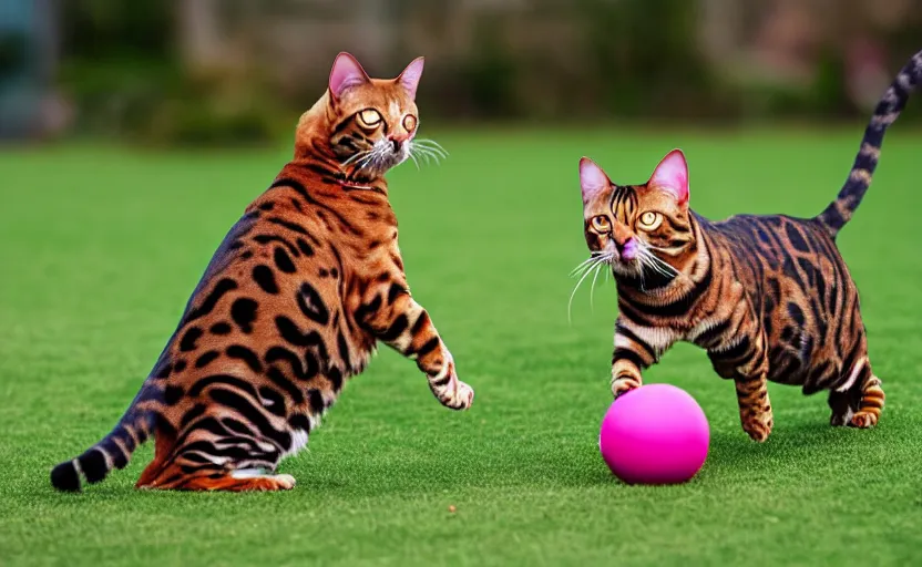 Image similar to happy bengal cat catching a ball