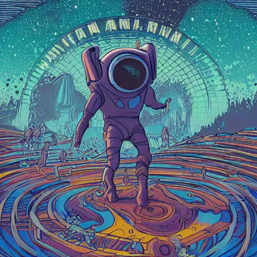 Prompt: An illustration of a peaceful alien helping mankind, 8k, rich colors, digital art, illustrated by Dan Mumford