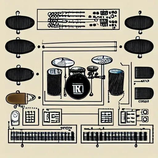 Image similar to a technical diagram representing the ideal way to mic a drum kit,