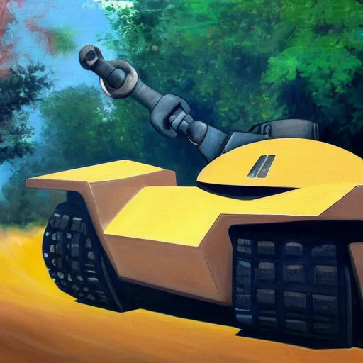 Image similar to a beautiful complex painting of a car shape as a tank