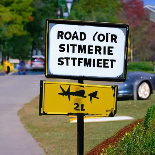 Prompt: a road sign that says Sesame Street