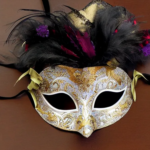 Prompt: venetian masquerade mask, symmetry, reflecting flower