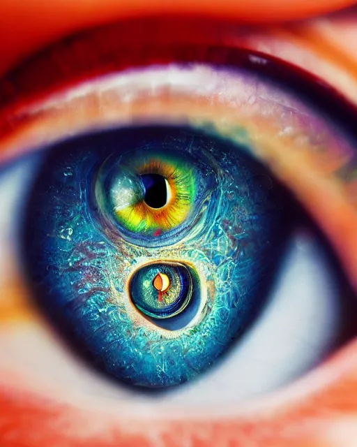 Image similar to illustration of an eye with a spiral in it, hypnotic spiral, digital art, extreme detail, realistic lighting, cinematic composition, concept art, sharp focus, colorful, photorealistic eyes, 8 k