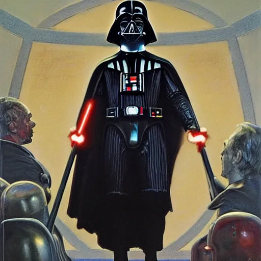 Image similar to portrait of darth vader, by donato giancola, alex ross, howard david johnson, and norman rockwell.