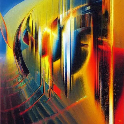 Prompt: abstract art representing momentum, oil painting by john berkey and gabriel dawe, masterwork