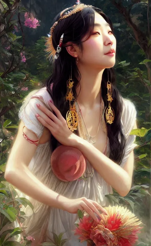 Image similar to a beautiful taiwan goddess with sundress with jewelry | | winter, realistic shaded, unpleasant face, good looking, fine details, realistic shaded lighting poster by greg rutkowski, magali villeneuve, artgerm, jeremy lipkin and michael garmash and macoto takahashi