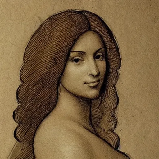 Prompt: kim kardashian drawn by leonardo da vinci on an old piece of paper