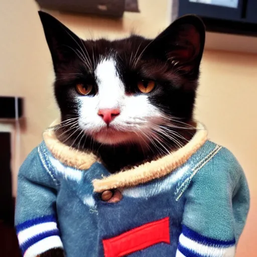 cat wearing a letterman jacket, Stable Diffusion