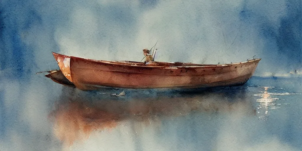 Prompt: a beautiful insanely intricate watercolor illustration of modern fishing boat, reflexions, colorfull, by william turner art, by greg rutkowski, by james jean, by rossdraws, by frank franzzeta, by sakimichan, by edmund dulac, trending on artstation, insanely detailed, masterpiece,