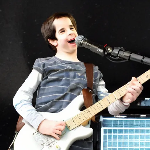 Prompt: greg heffley on stage with weezer