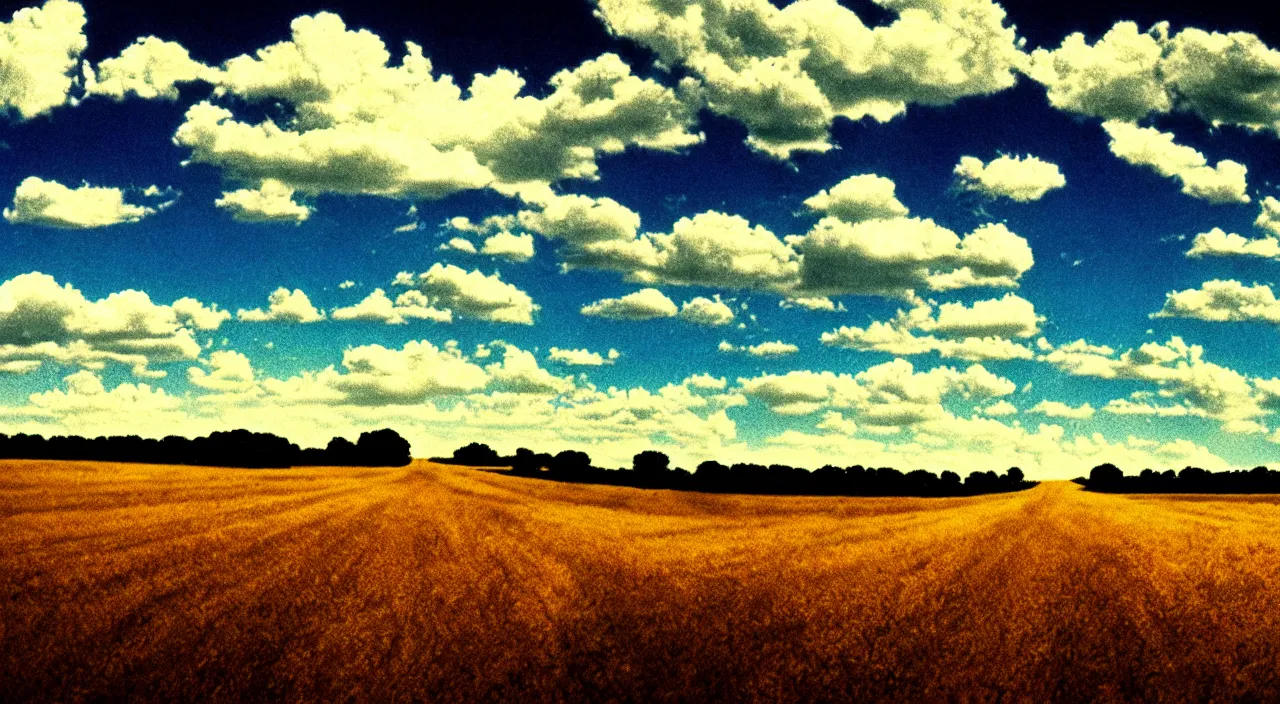 Prompt: film still of kansas landscape and sky, intricate, beautiful, serene, majestic, detailed, ultra, mega, super, visable sounds waves