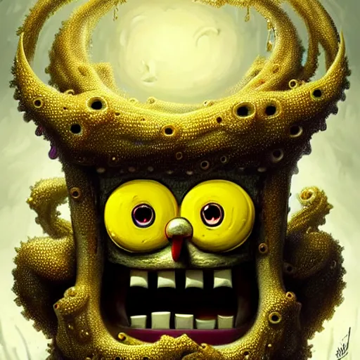 Prompt: portrait of SpongeBob as a large Lovecraftian monster, fantasy, intricate, elegant, highly detailed, digital painting, artstation, concept art, smooth, sharp focus, illustration, art by artgerm and greg rutkowski