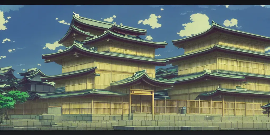 Prompt: close up front view of a japanese building facade with signs on it, a screenshot from the anime film by Makoto Shinkai, global illumination, HD wallpaper