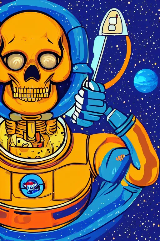 Prompt: portrait of a astronaut skeletor, art by ori toor, sticker, colorful, illustration, highly detailed, simple, smooth and clean vector curves, no jagged lines, vector art, smooth