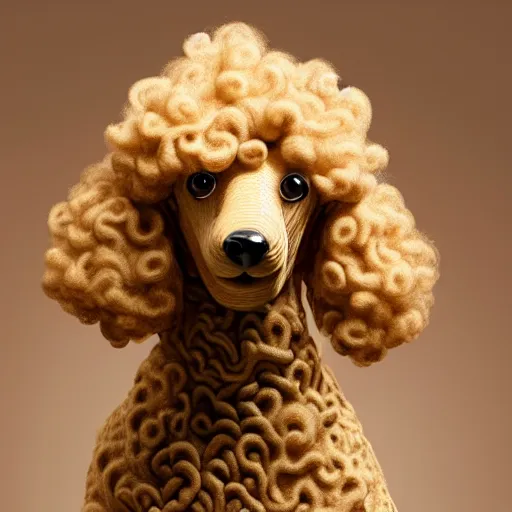 Image similar to a noodle poodle a poodle made out of noodles, realistic, hyperrealistic, ultra realistic, real, real world, highly detailed, very detailed, extremely detailed, intricate details, 8 k resolution, hd quality