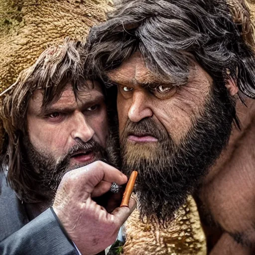 Image similar to caveman in a suite getting married in real life, intricate, highly detailed, detailed, hyper realistic, 4 k, 8 k uhd, realistic, great detail