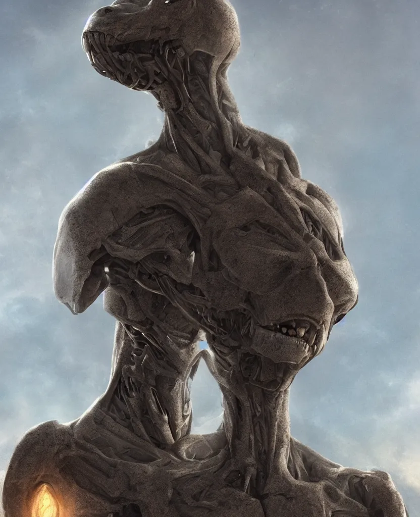 Image similar to a portrait of humanoid alien with a heroic pose, dramatic rim lighting