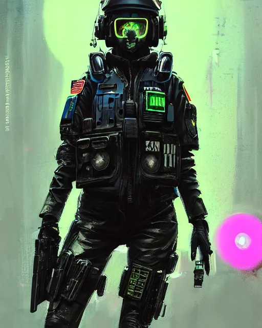 Prompt: detailed neon female swat officer flying a jet, cyberpunk futuristic, neon, reflective puffy coat, decorated with traditional japanese by ismail inceoglu dragan bibin hans thoma greg rutkowski alexandros pyromallis nekro rene margitte, wide angle, illustrated, perfect face, fine details, realistic shaded, fine - face, pretty face