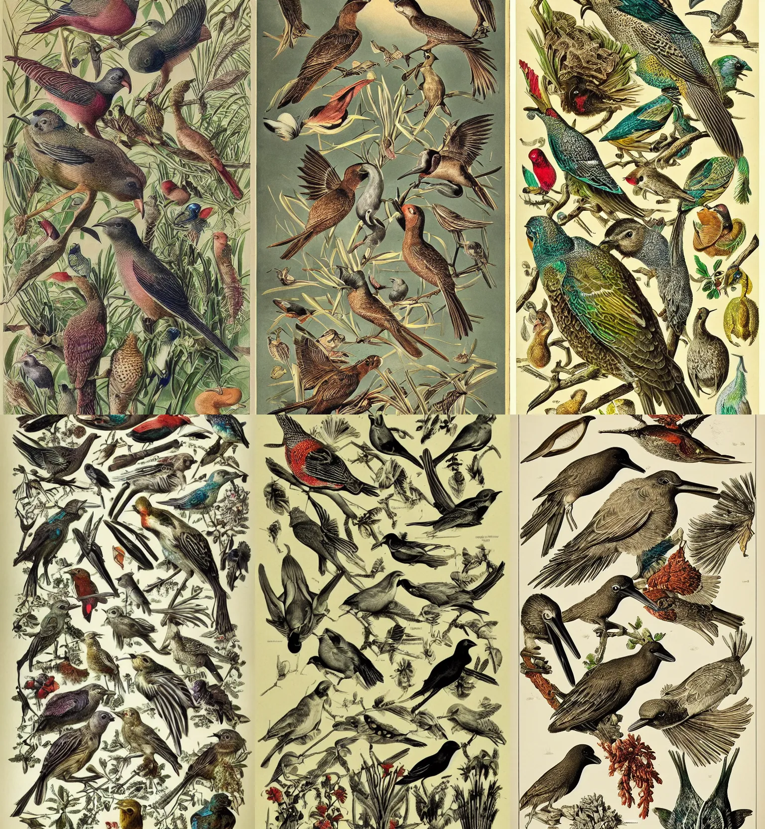 Prompt: birds zoological scientific very beautiful and lively illustration, made by Ernst Haeckel