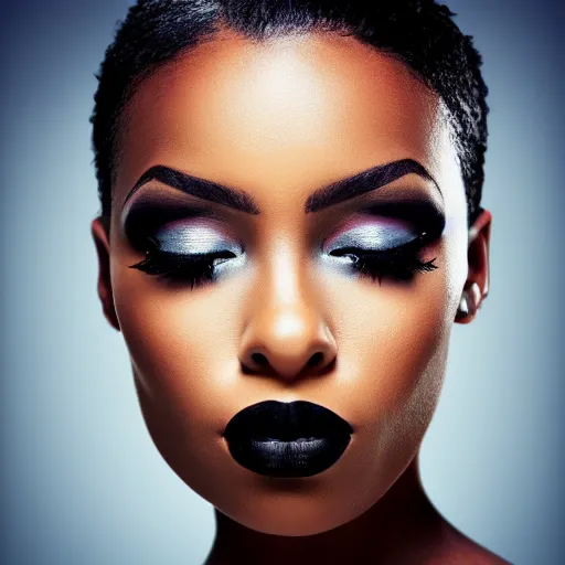 Image similar to Photo of a black woman,pretty make up, bold, self confidence, cinematic, focus