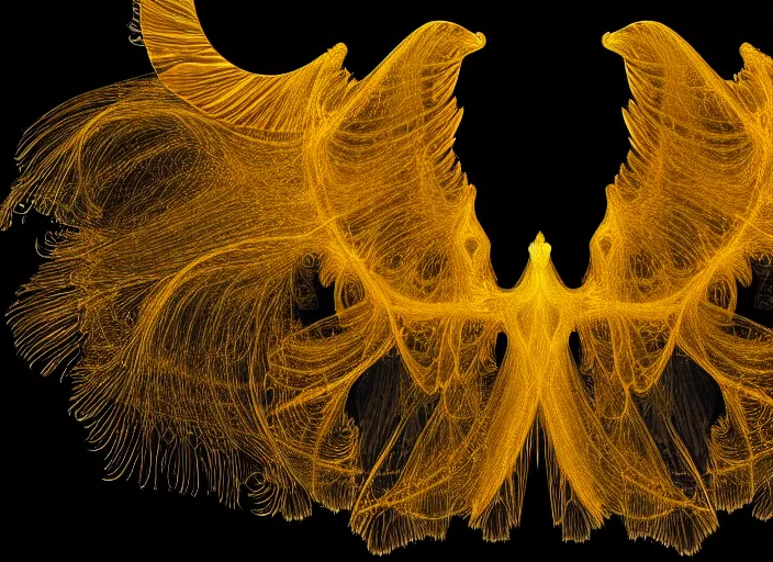 Prompt: symmetrical eagle wings in cooper and golden and jellyfish. by ( rembrandt painting ( 1 0 0 ) ( fractal flame ) ), highly detailded