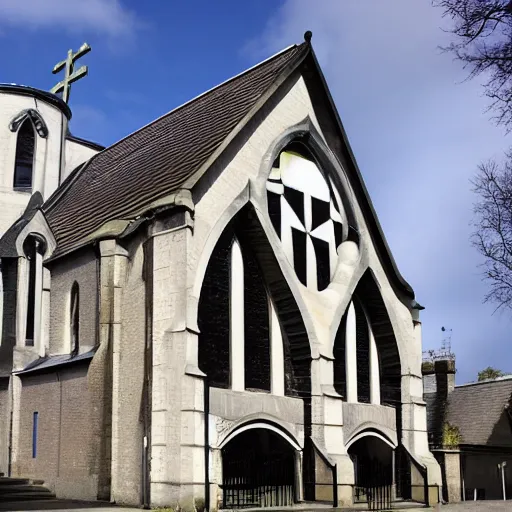 Prompt: church designed by Charles Rennie Mackintosh