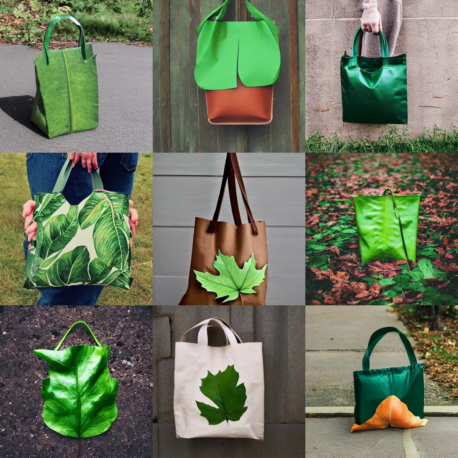 Prompt: a bag looking like a leaf